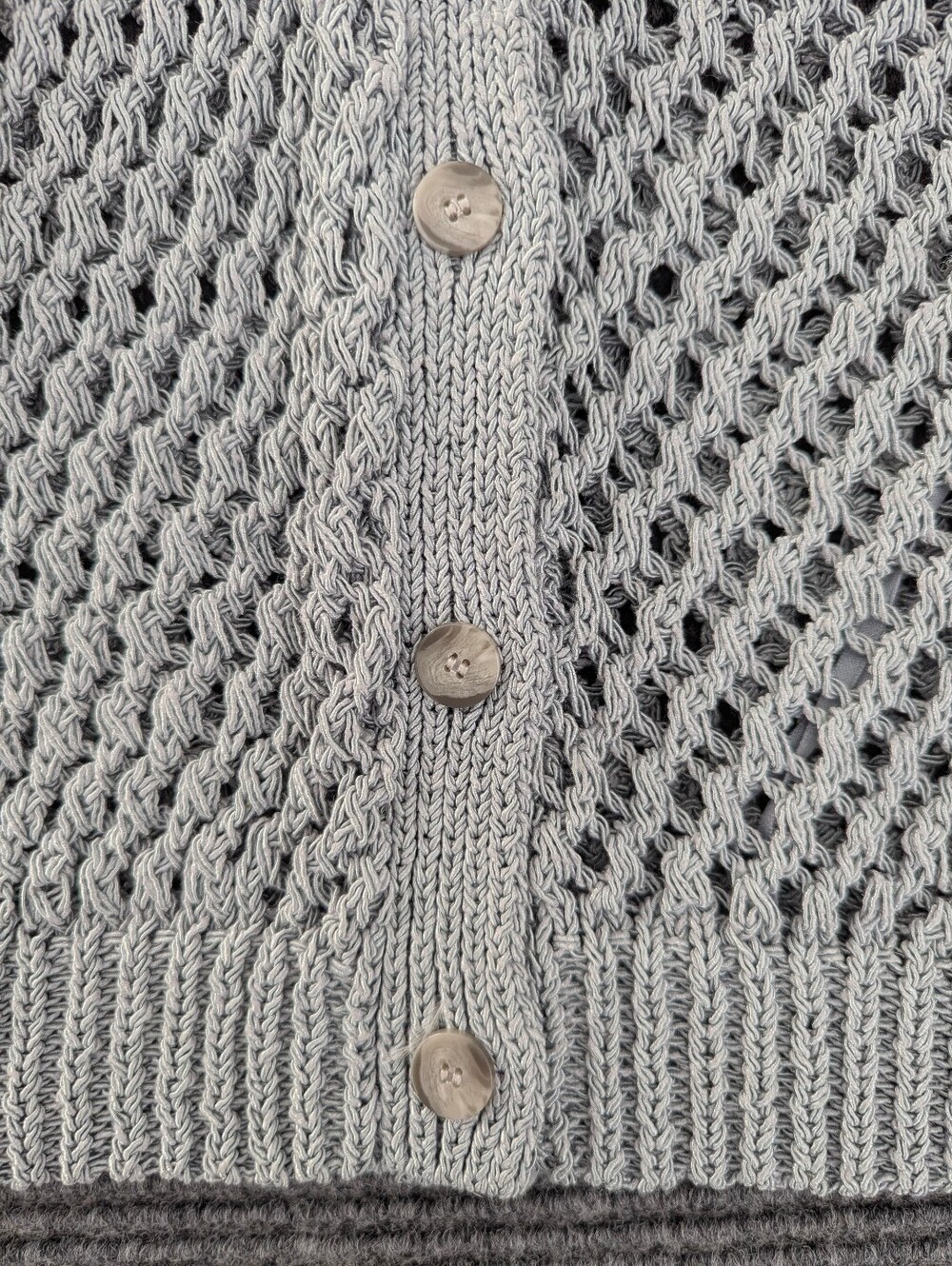 Theory Merletto Mesh Cardigan Ice Blue Gray Blue Open Knit Cropped Small Beach - Picture 4 of 11